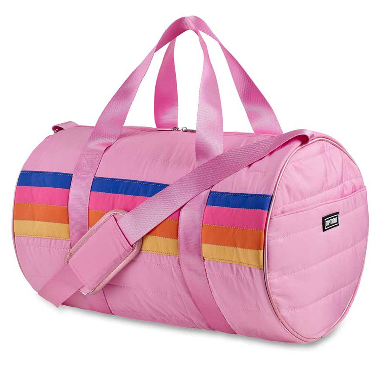 Pink Puffer Duffle Bag with Retro Stripe