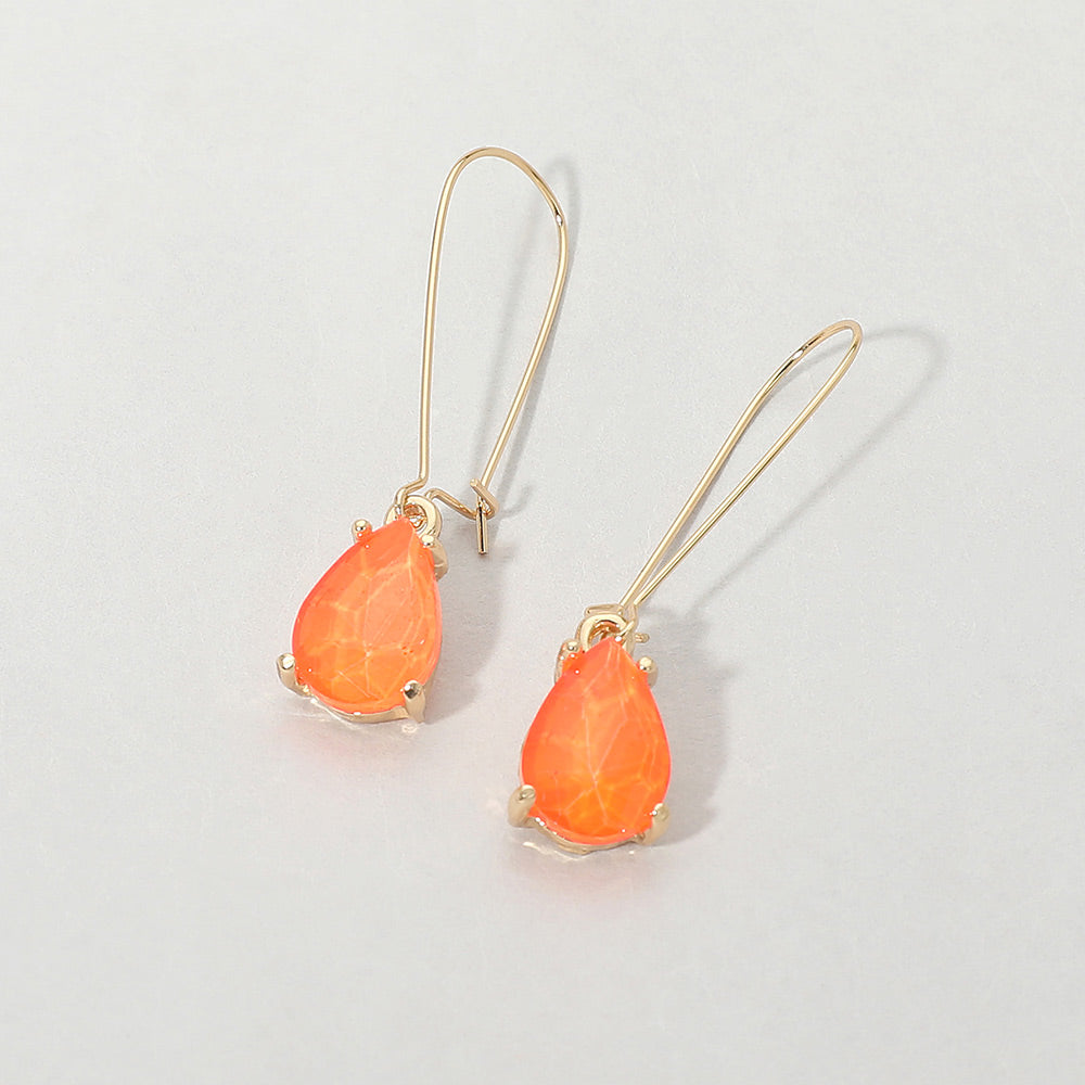 Teardrop Stone Cushion Dangle Earrings in Coral & Neon