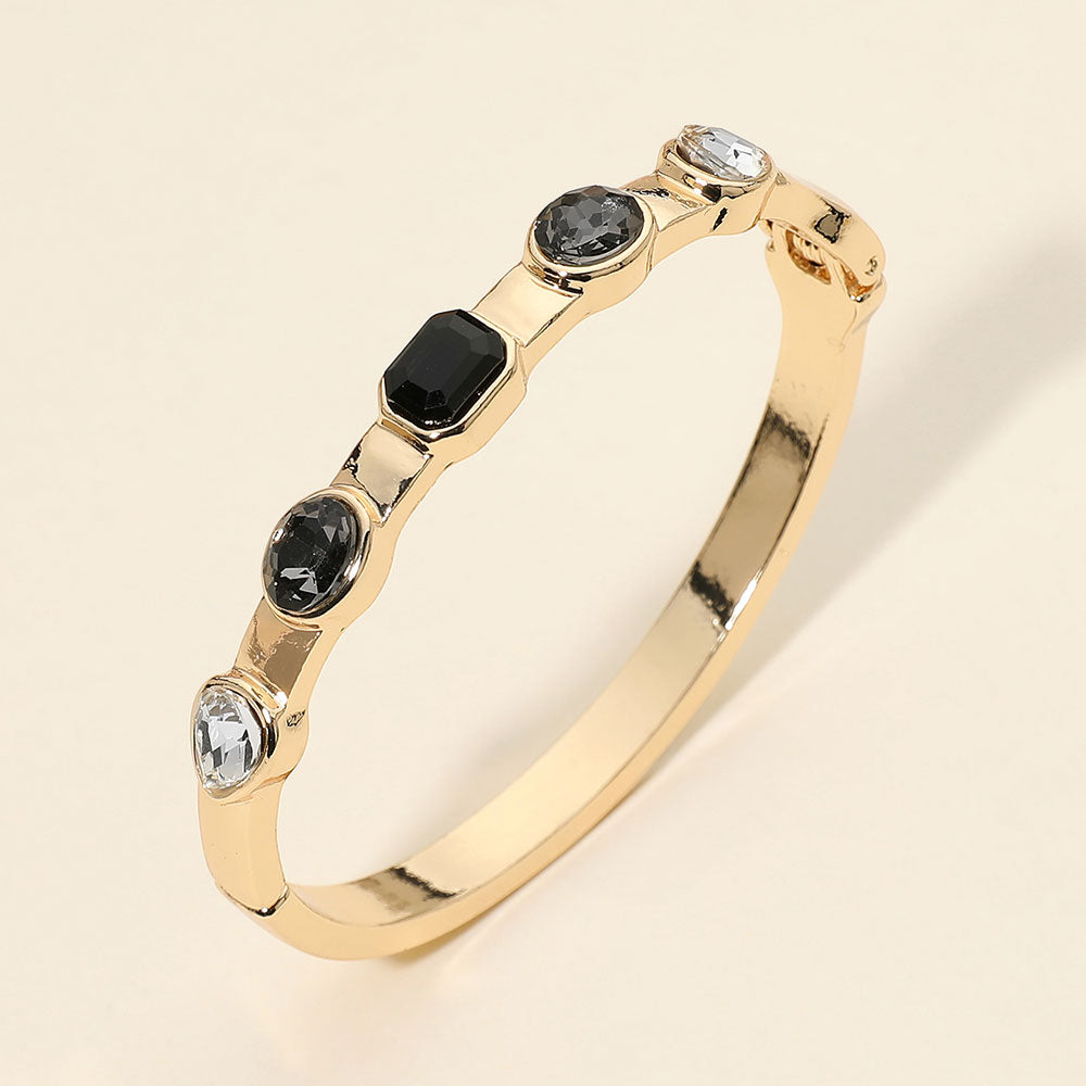 Multi Shaped Gem Accent Hinged Bangle Bracelet in Black & Multi