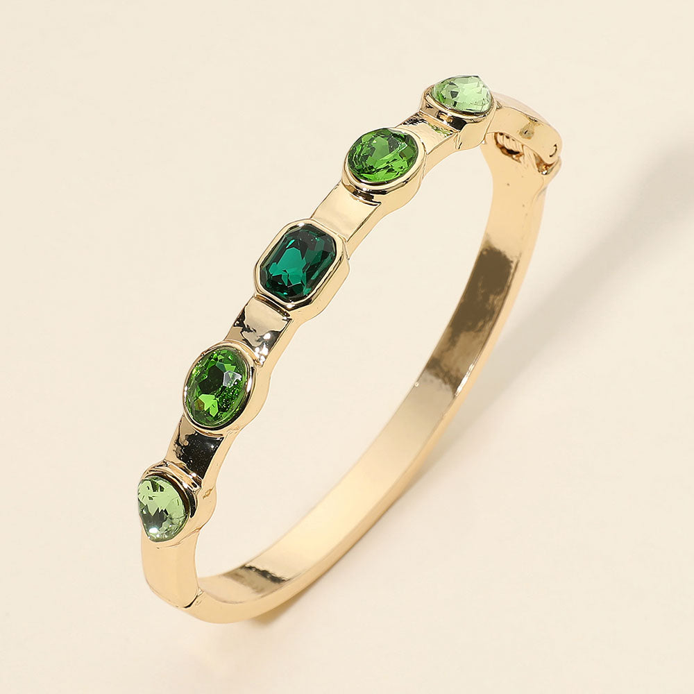 Multi Shaped Gem Accent Hinged Bangle Bracelet in Green & Multi