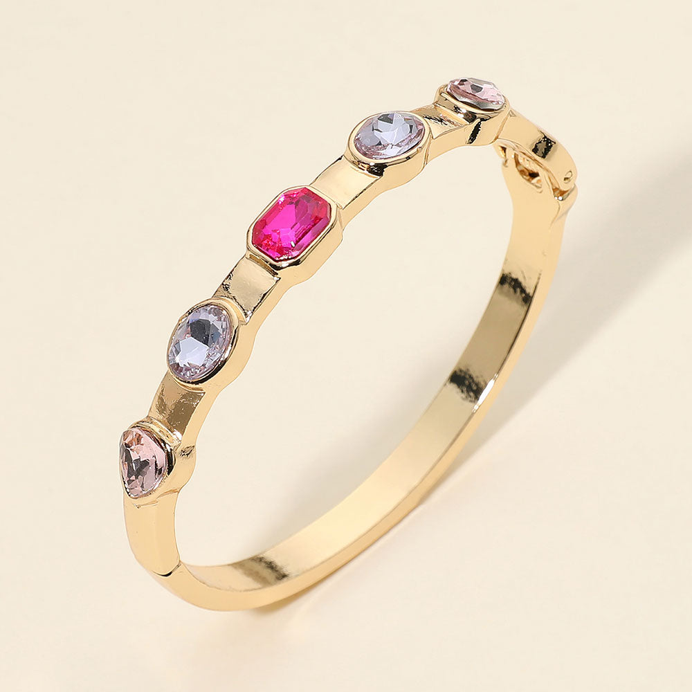 Multi Shaped Gem Accent Hinged Bangle Bracelet in Multi & Pink