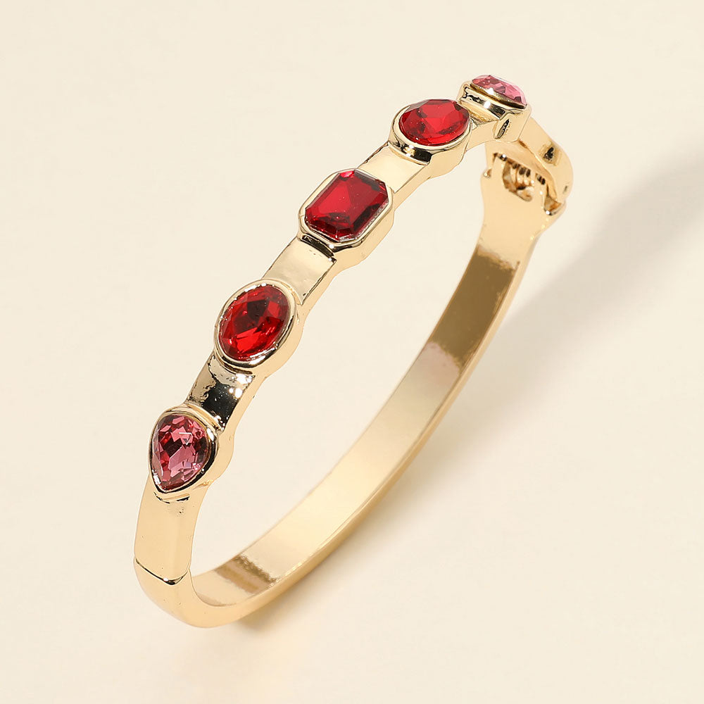 Multi Shaped Gem Accent Hinged Bangle Bracelet in Multi & Red