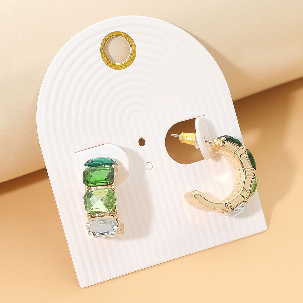 Rectangular Faceted Stone Hoop Earrings in Green & Multi