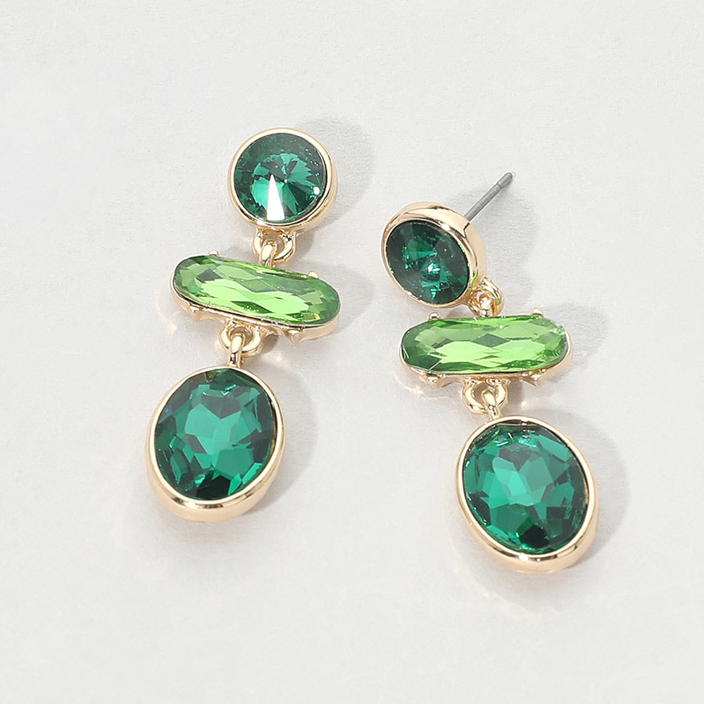 Geometric Faceted Stone Link Drop Earrings in Green