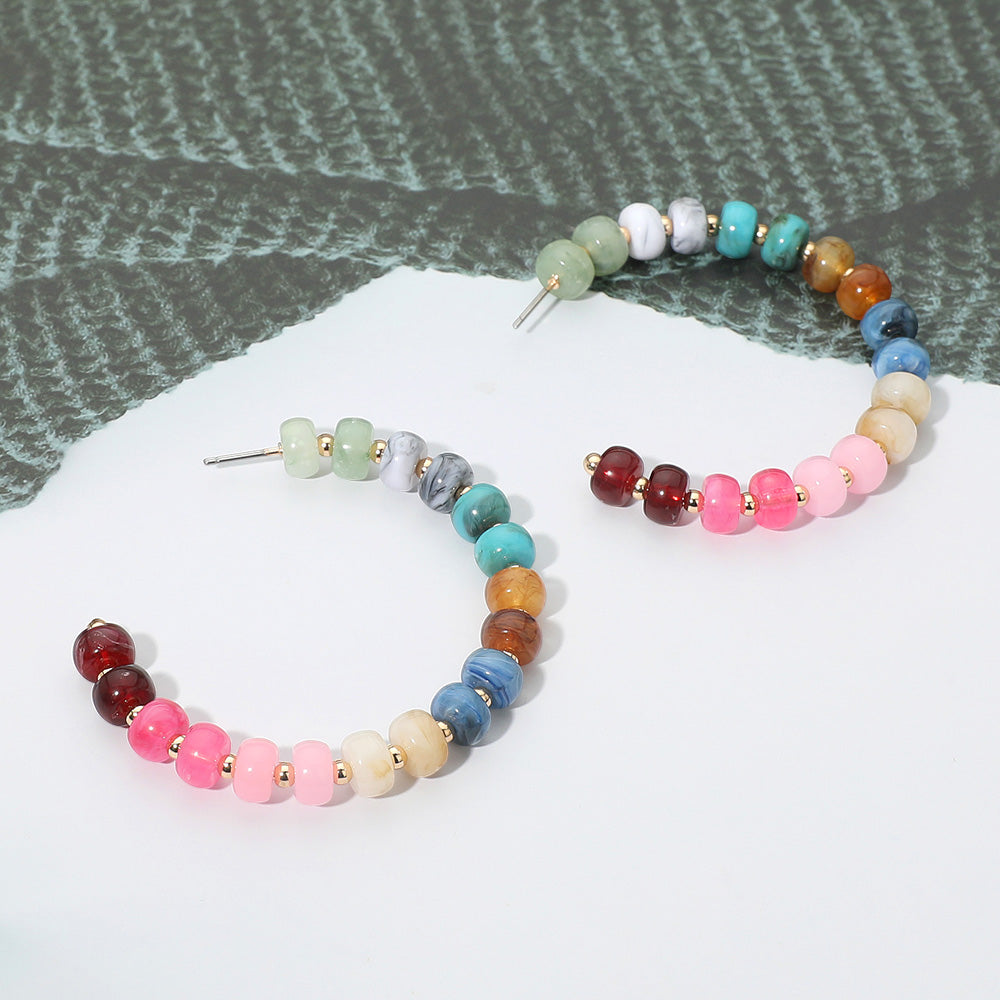 Gold Dipped Hypoallergenic Bold Beaded Hoop Earrings in Gold & Multi