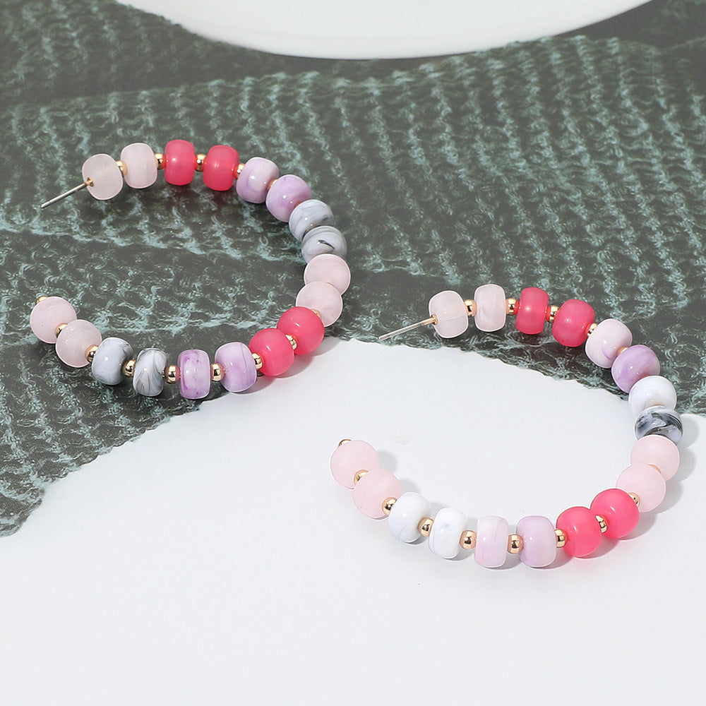 Gold Dipped Hypoallergenic Bold Beaded Hoop Earrings Gold & Pink