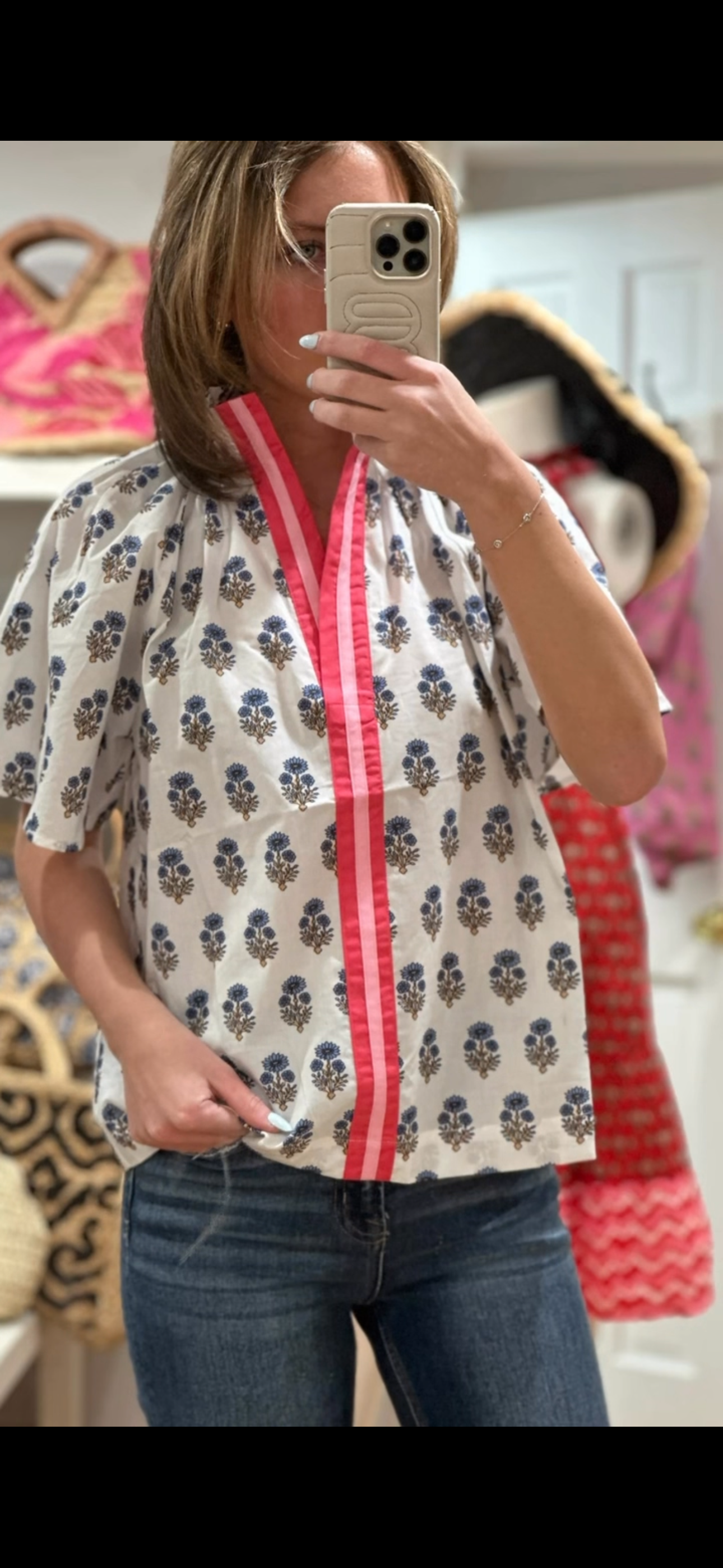 Flower Print Top in White