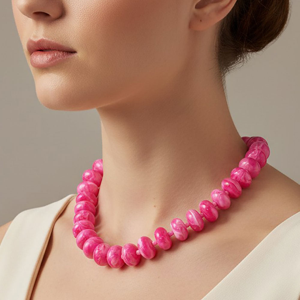 Chunky Swirl Beaded Statement Necklace in Fuchsia