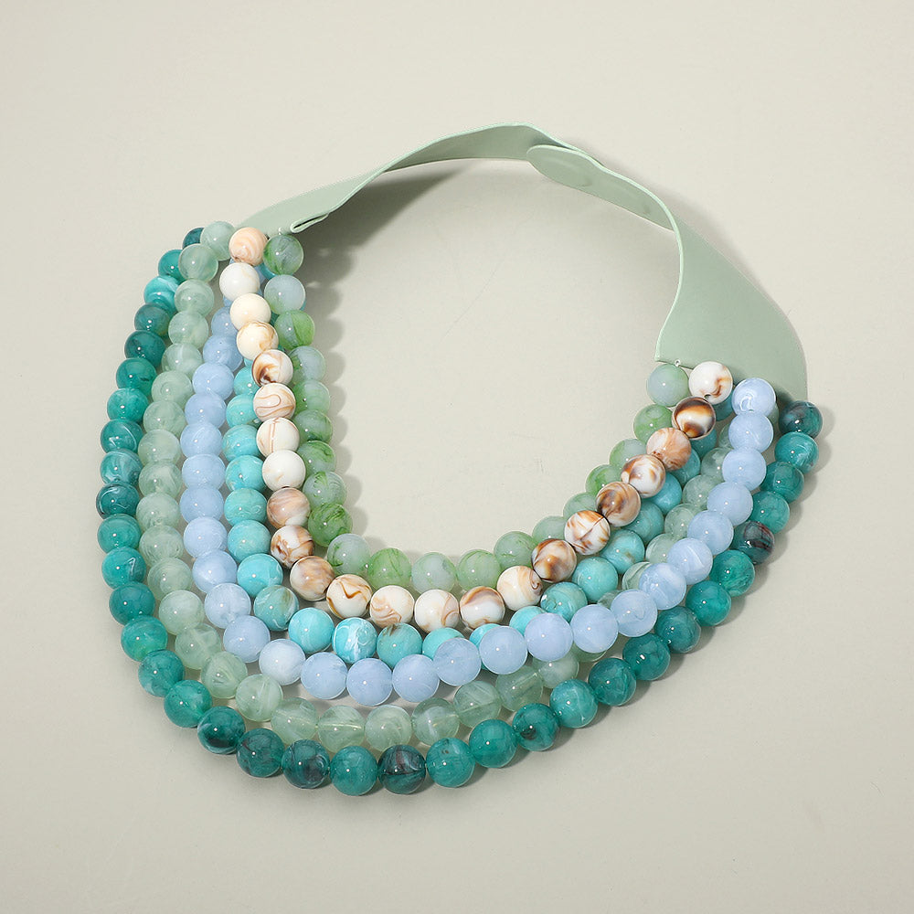 Multi Strand Marbled Ball Beaded Faux Leather Magnetic Necklace in Multi & Turquoise