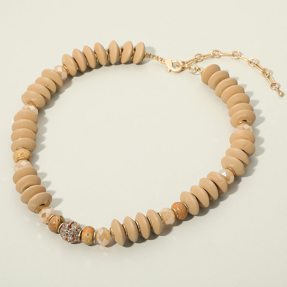 Paved Stone Ball Centered Mixed Beaded Statement Necklace