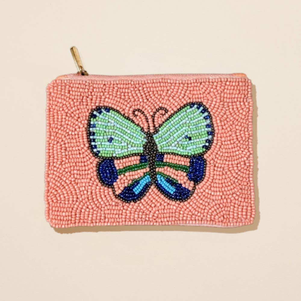 Butterfly Seed Beaded Mini Pouch Bag in Multi