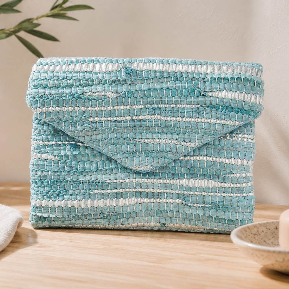 Boho Textured Envelope Clutch Crossbody Bag in Turquoise