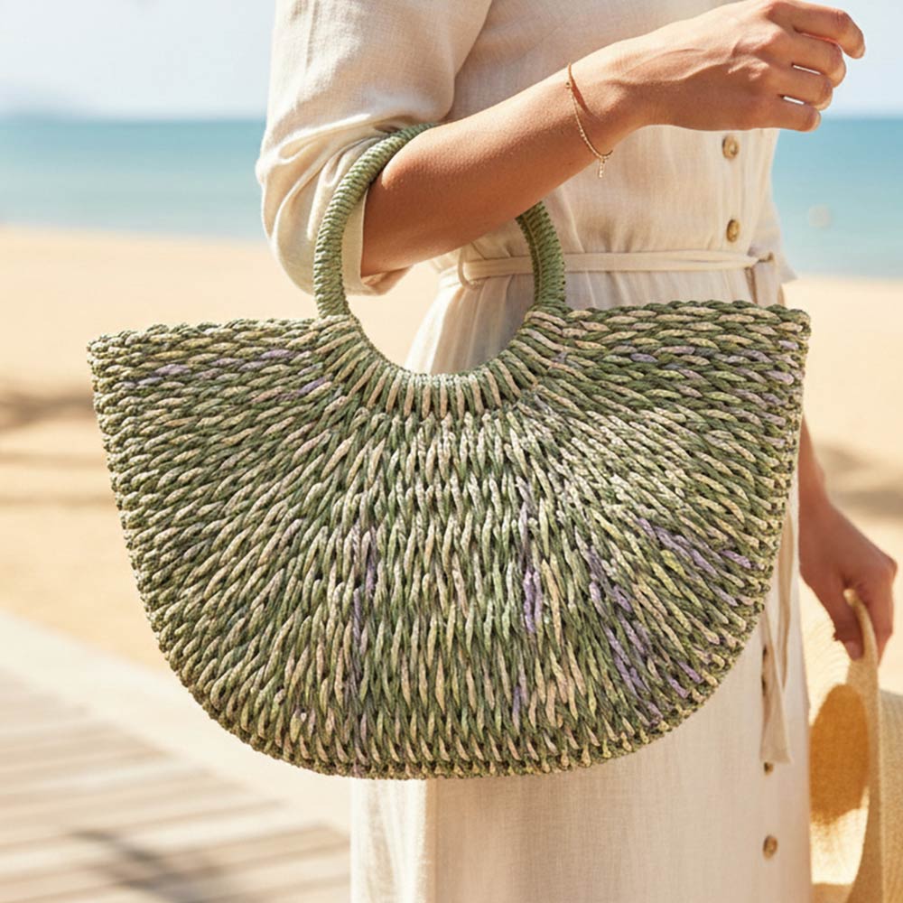 Round Top Handle Woven Crossbody Bag