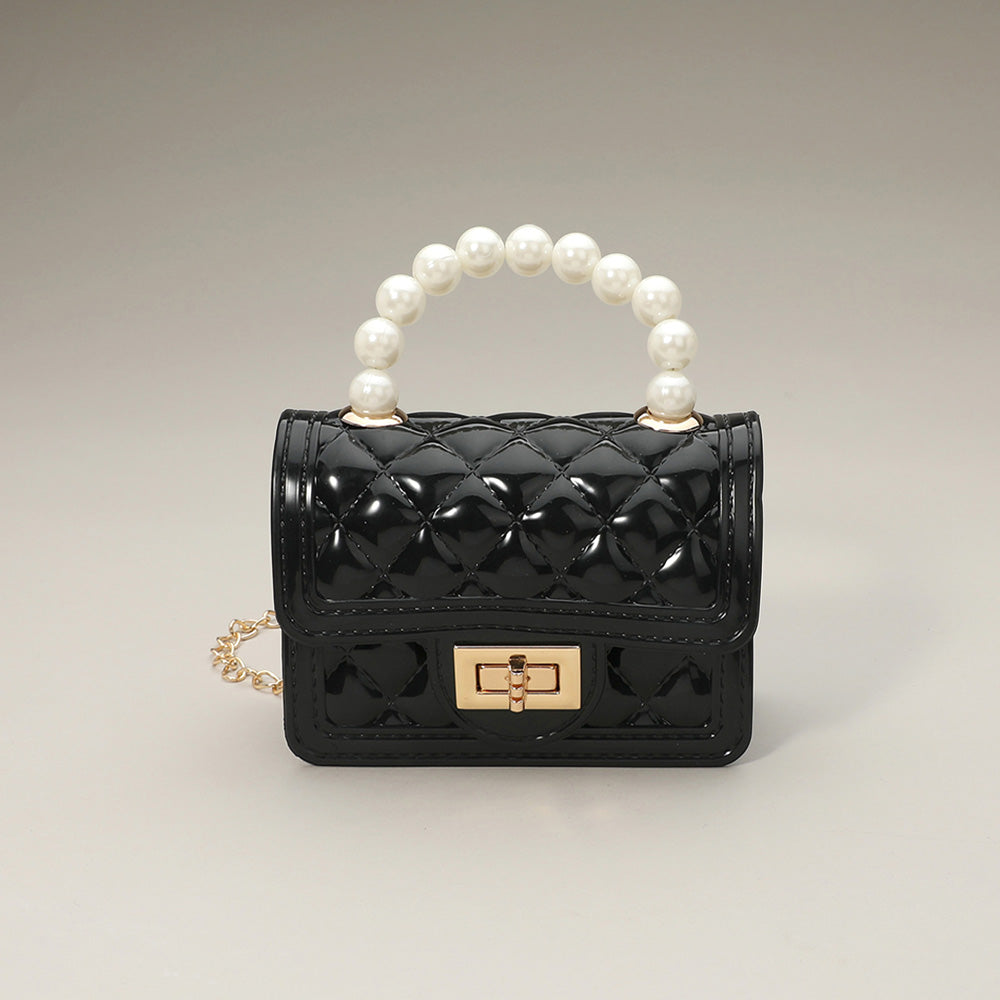 Black Pearl Handle Mini Jelly Hand Bag / Crossbody Bag