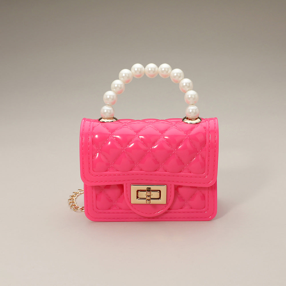 Pink Pearl Handle Mini Jelly Hand Bag / Crossbody Bag