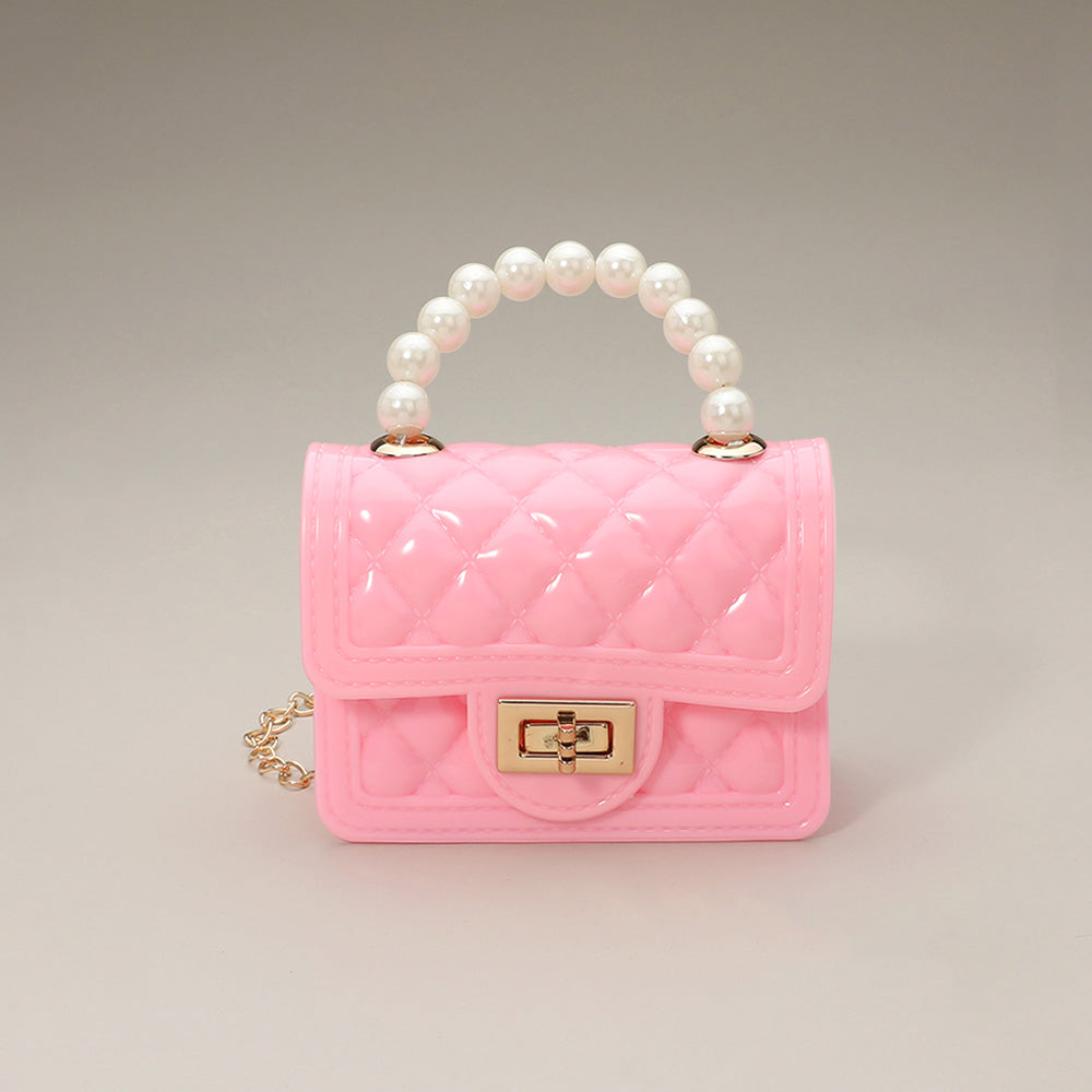 Light Pink Pearl Handle Mini Jelly Hand Bag / Crossbody Bag