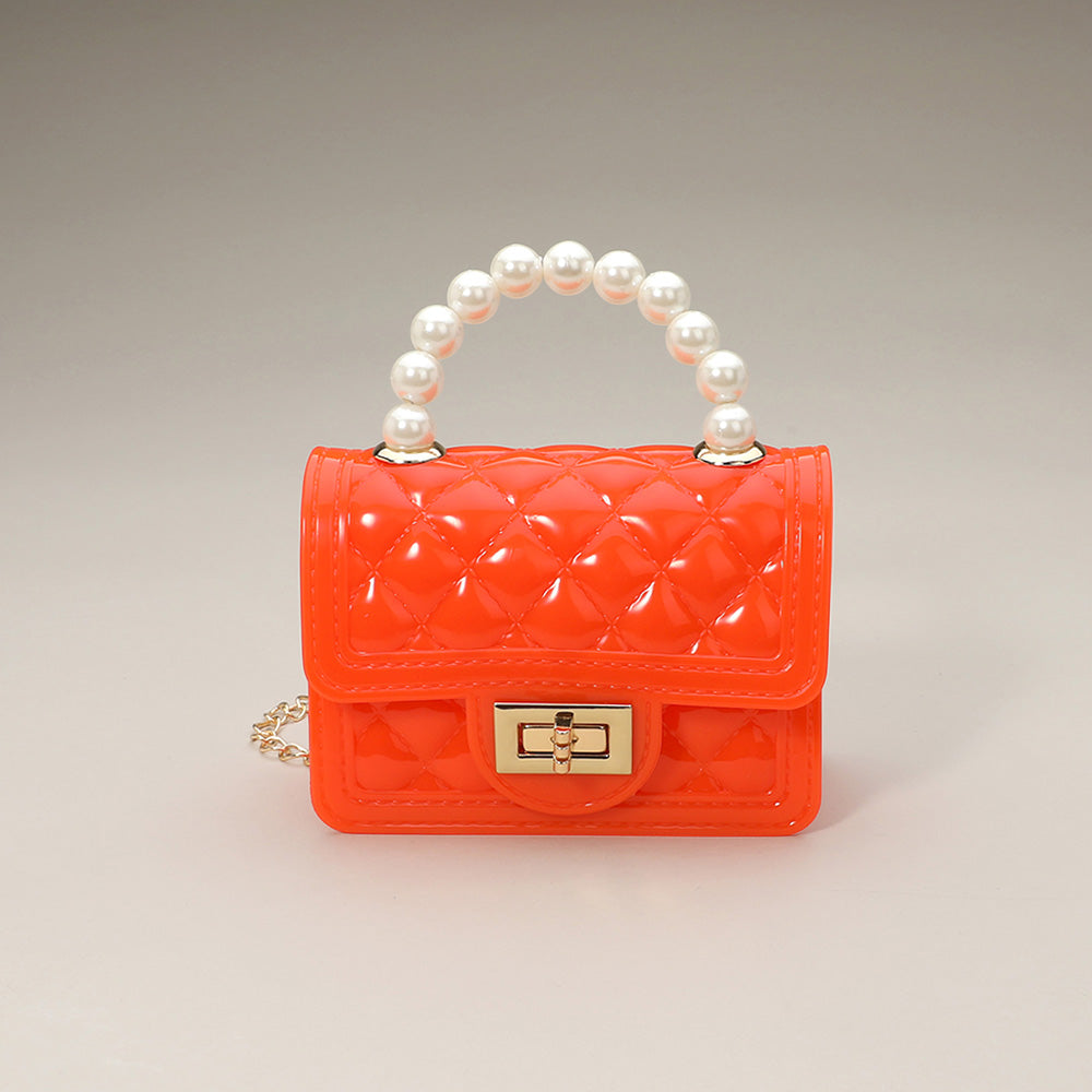 Orange Pearl Handle Mini Jelly Hand Bag / Crossbody Bag
