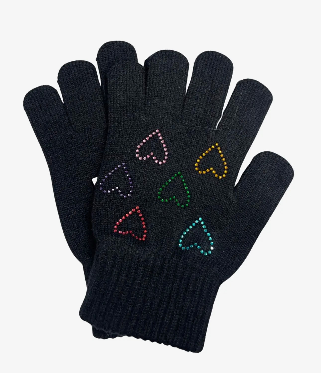 Julie & Judah Rainbow Heart Rhinestone Glove in Multi-Colored / L/XL