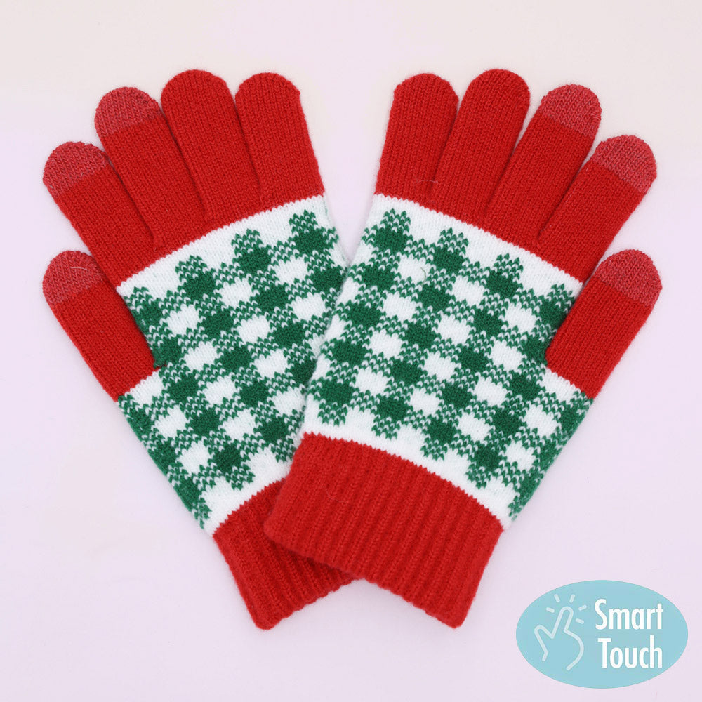 Holiday Plaid Pattern Smart Touch Winter Gloves