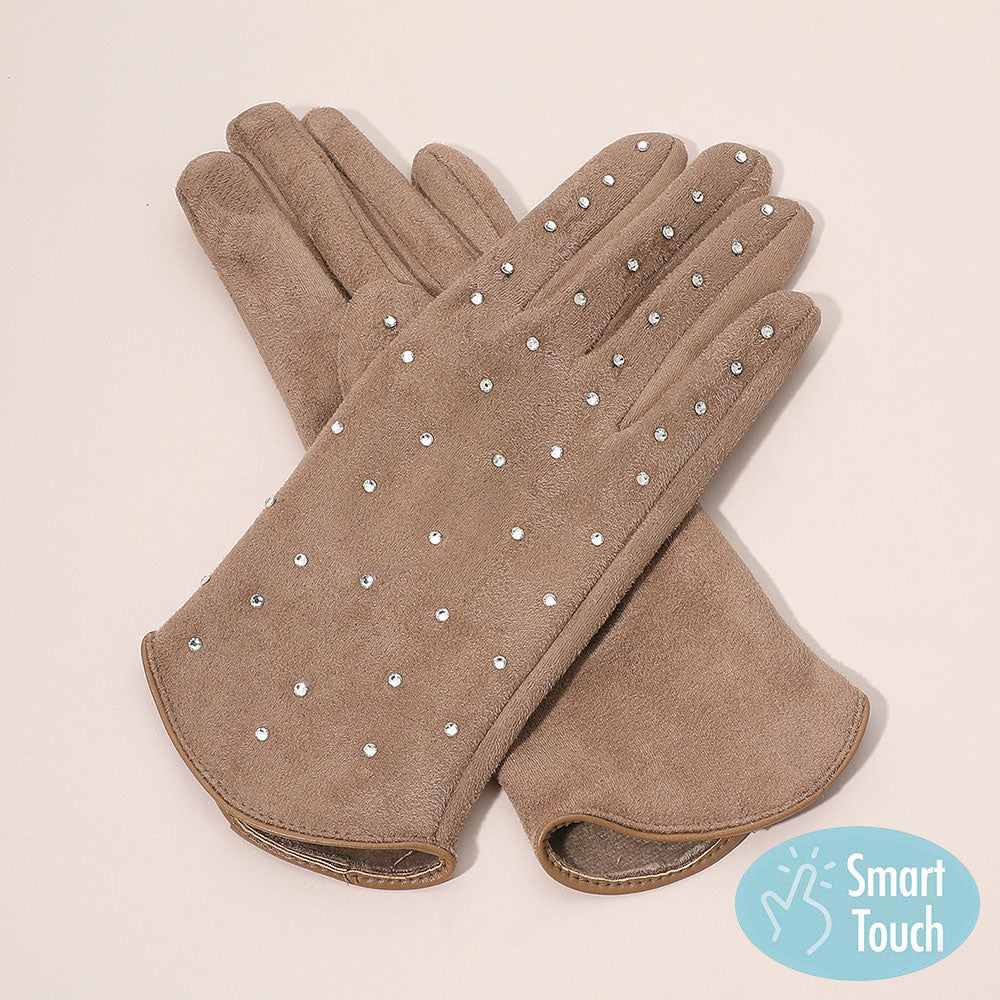Rhinestone Embellished Smart Touch Winter Gloves