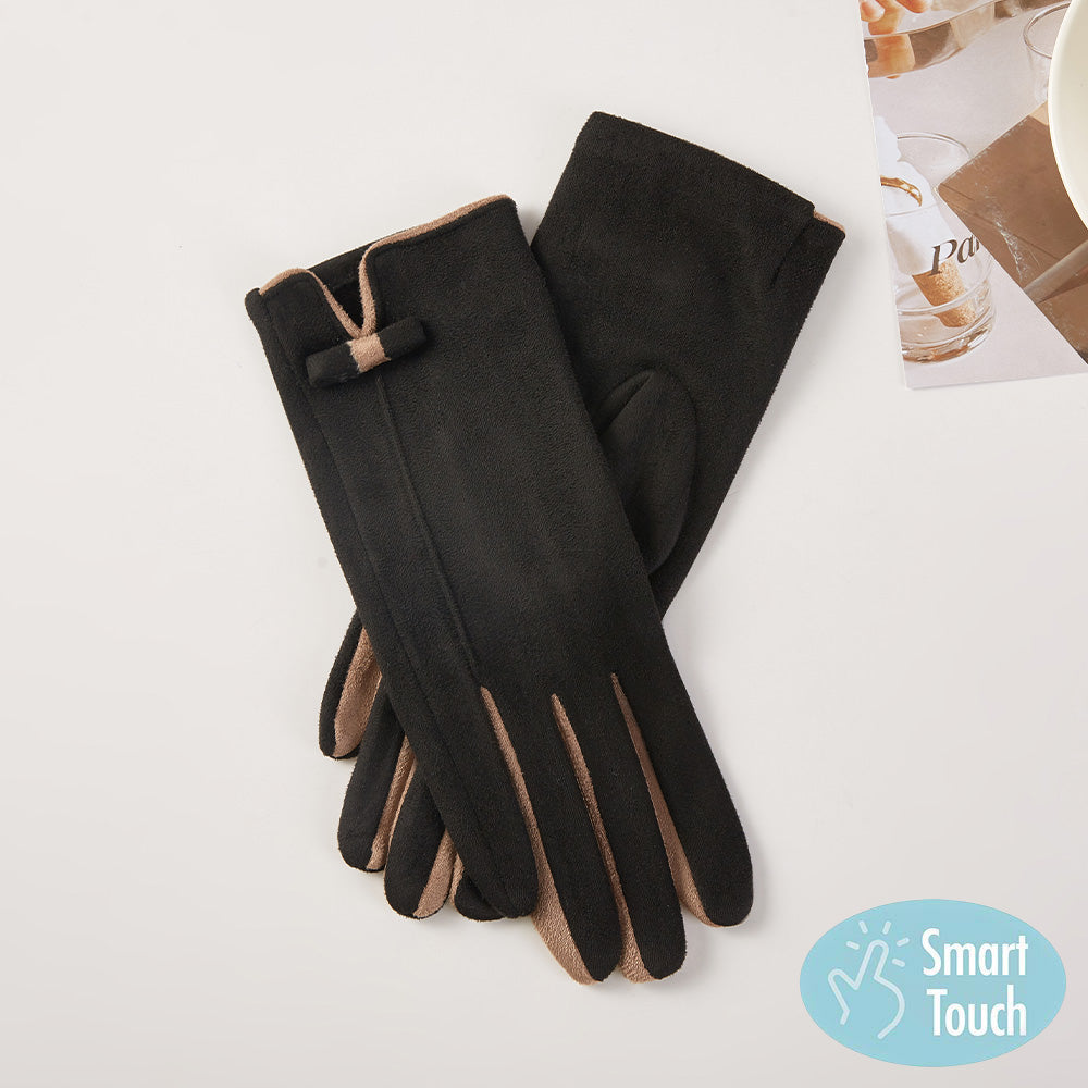 Two Tone Bow Accent Smart Touch Gloves Black