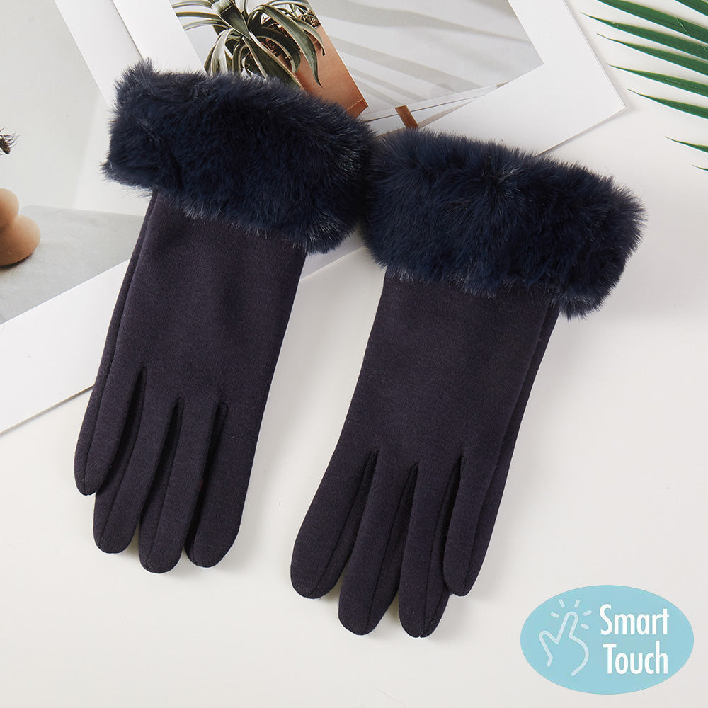 Faux Fur Plush Cuff Smart Touch Gloves