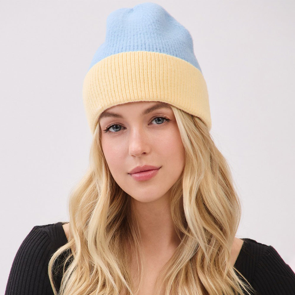Two Tone Soft Fuzzy Knit Winter Beanie Hat