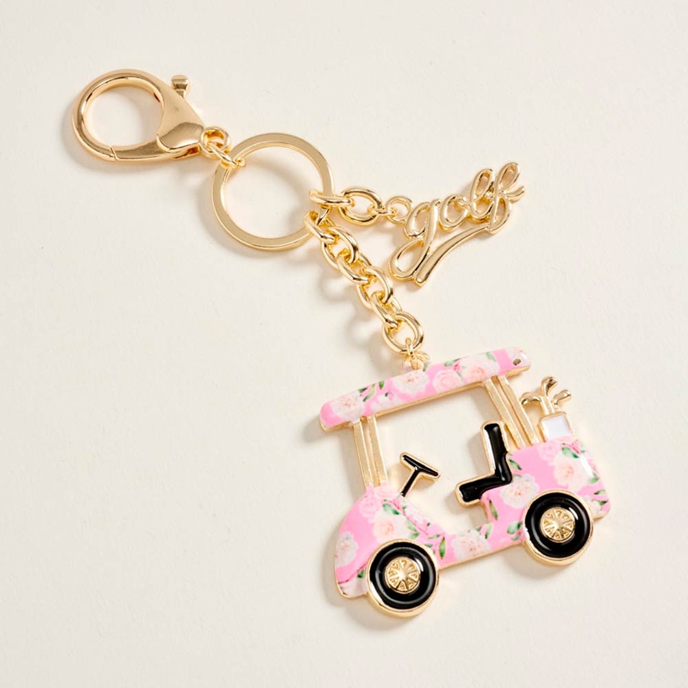 Golf Cart Charm Drop Keychain Bag Charm in Pink