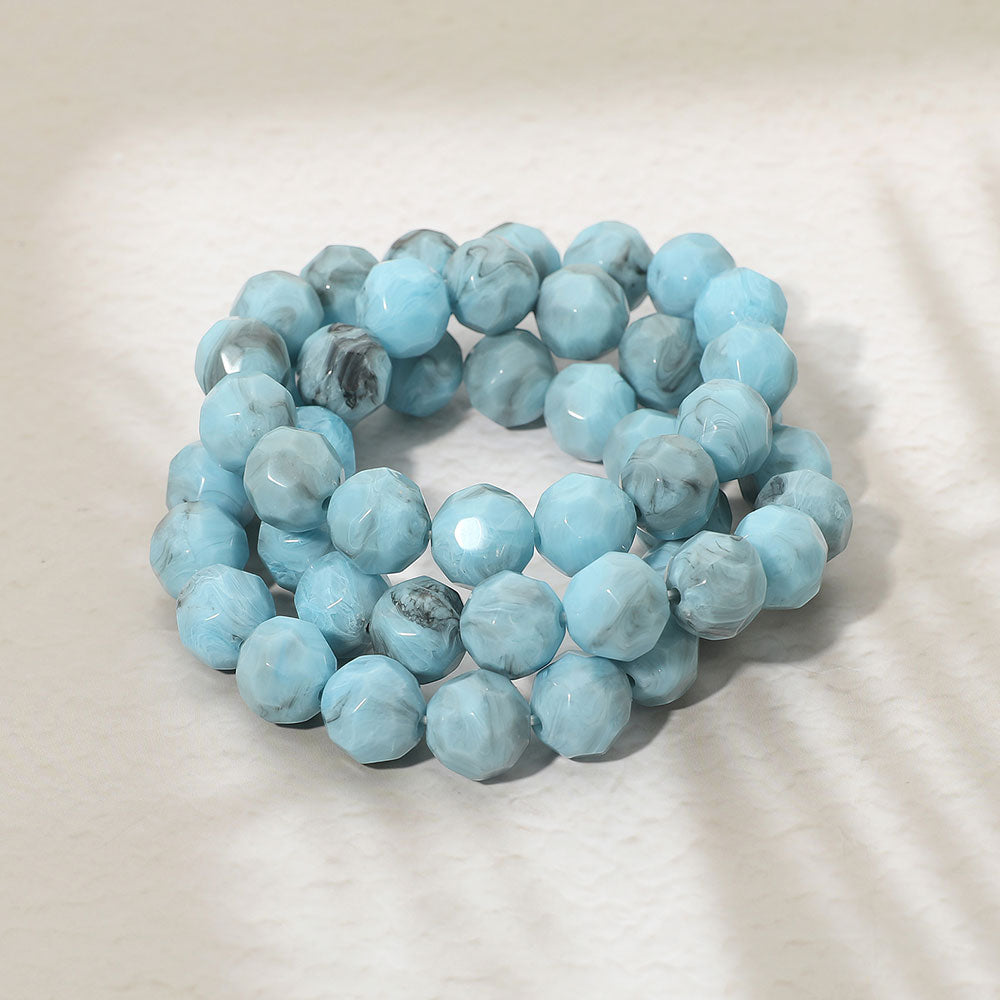 3PCS - Faceted Beaded Stretch Multi Layered Bracelets in Blue