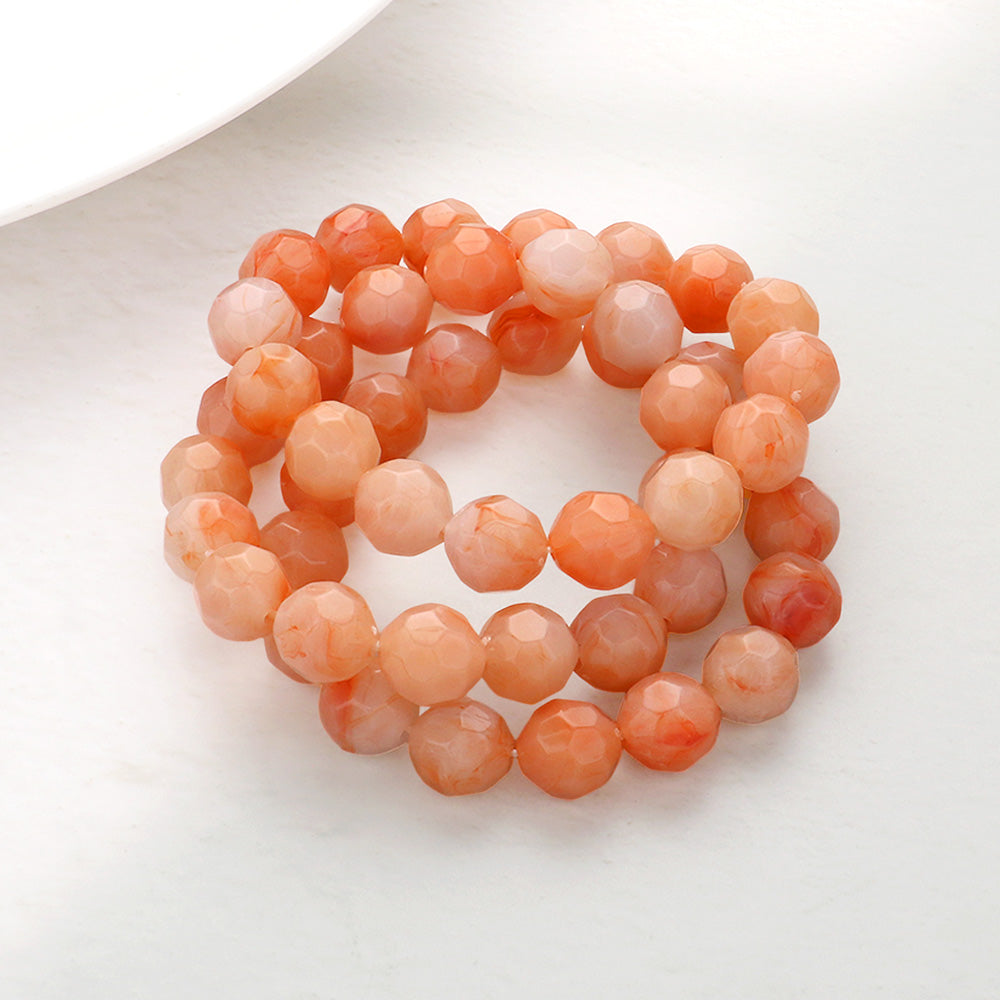 3PCS - Faceted Beaded Stretch Multi Layered Bracelets Coral