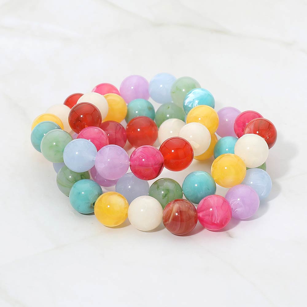 3PCS - Marbled Resin Ball Beaded Stretch Multi Layered Bracelets in Multi