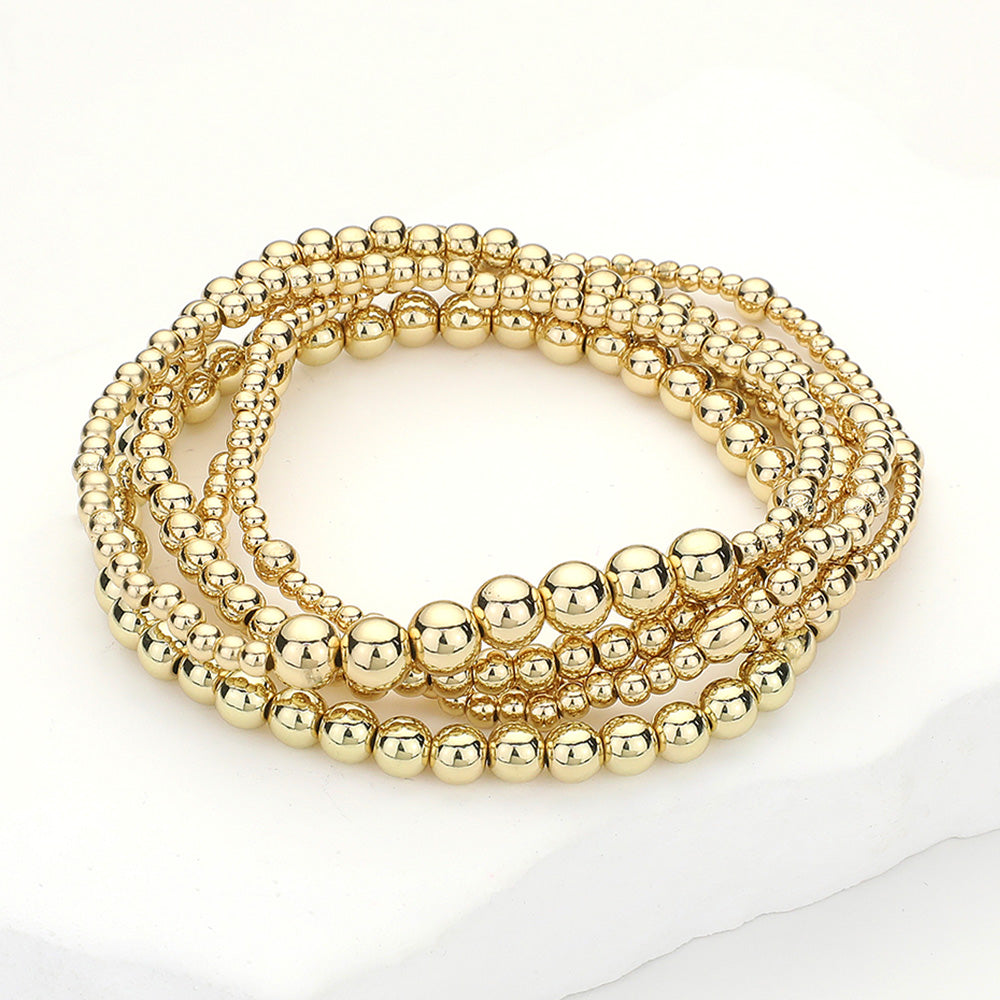 5PCS - Metal Bubble Flower Pointed Faceted Beaded Stretch Multi Layered Bracelets