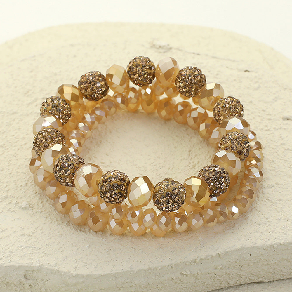 3PCS - Faceted Beaded Shamballa Ball Stretch Multi Layered Bracelets