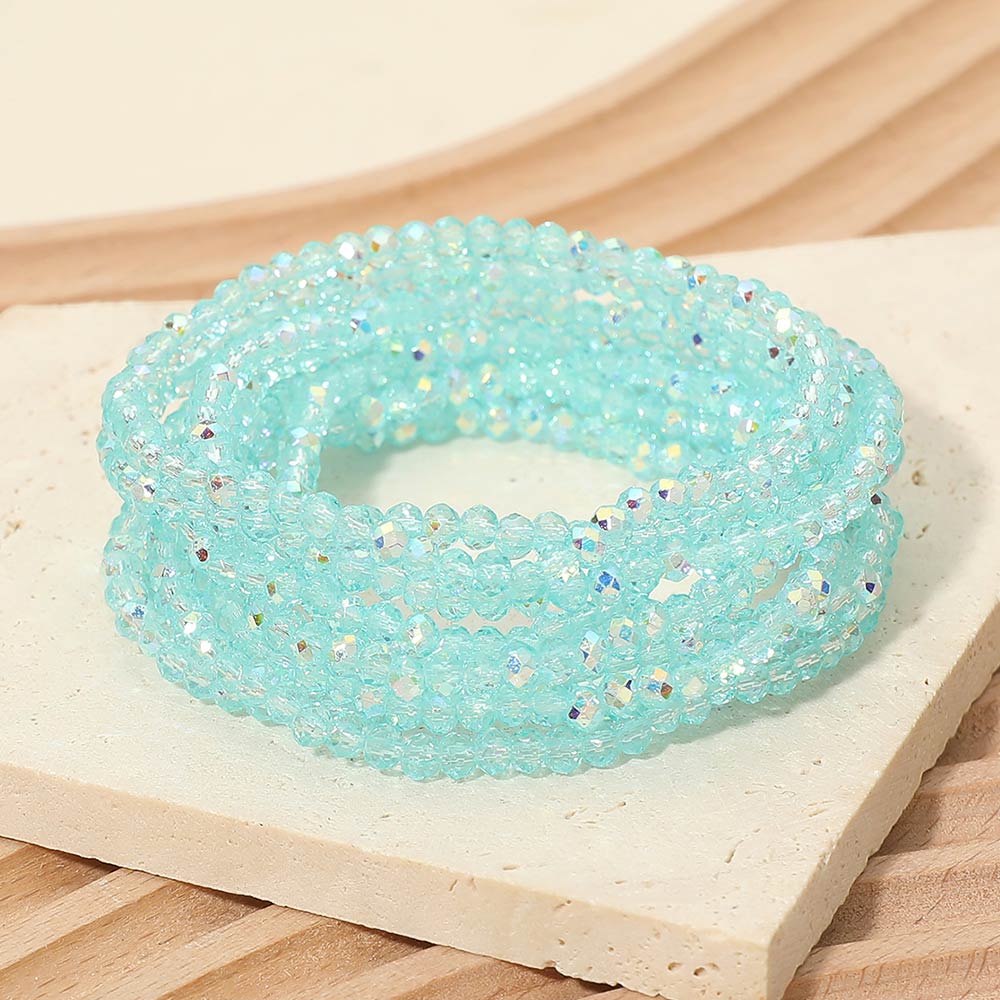 9PCS - Faceted Beaded Stretch Multi Layered Bracelets in Light & Turquoise