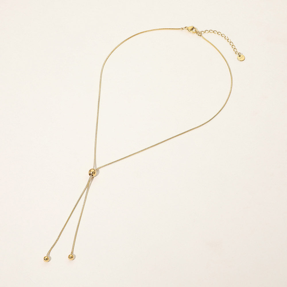 SECRET BOX_Stainless Steel Slider Bead Adjustable Lariat Necklace