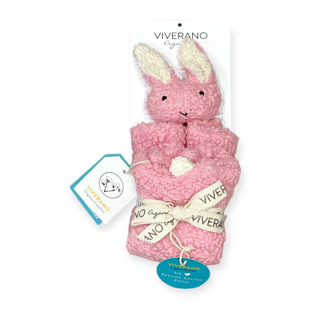 BUNNY - Organic SHERPA Lovey Baby Security Blanket Cuddle Cloth-Blush