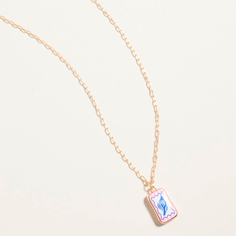 Coastal Seashell Tile Pendant Necklace