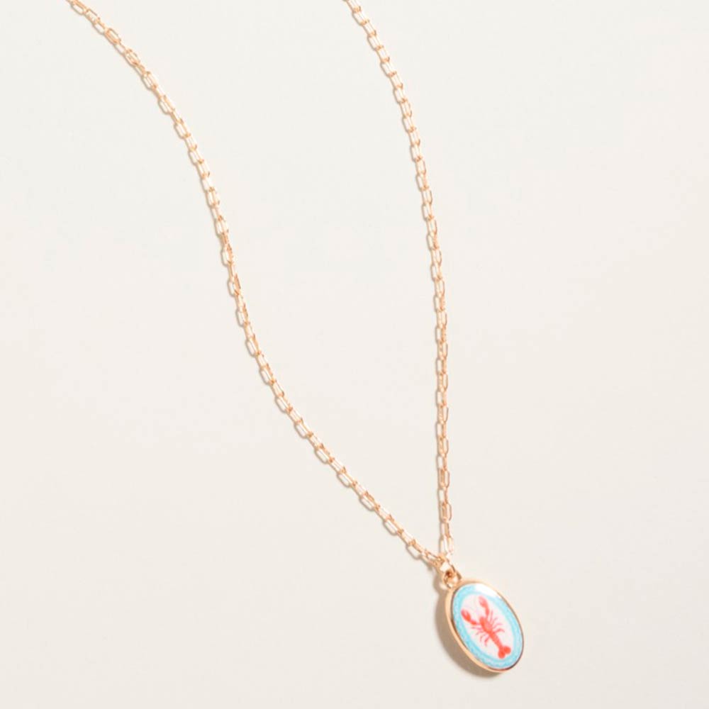 Coastal Lobster Tile Pendant Necklace
