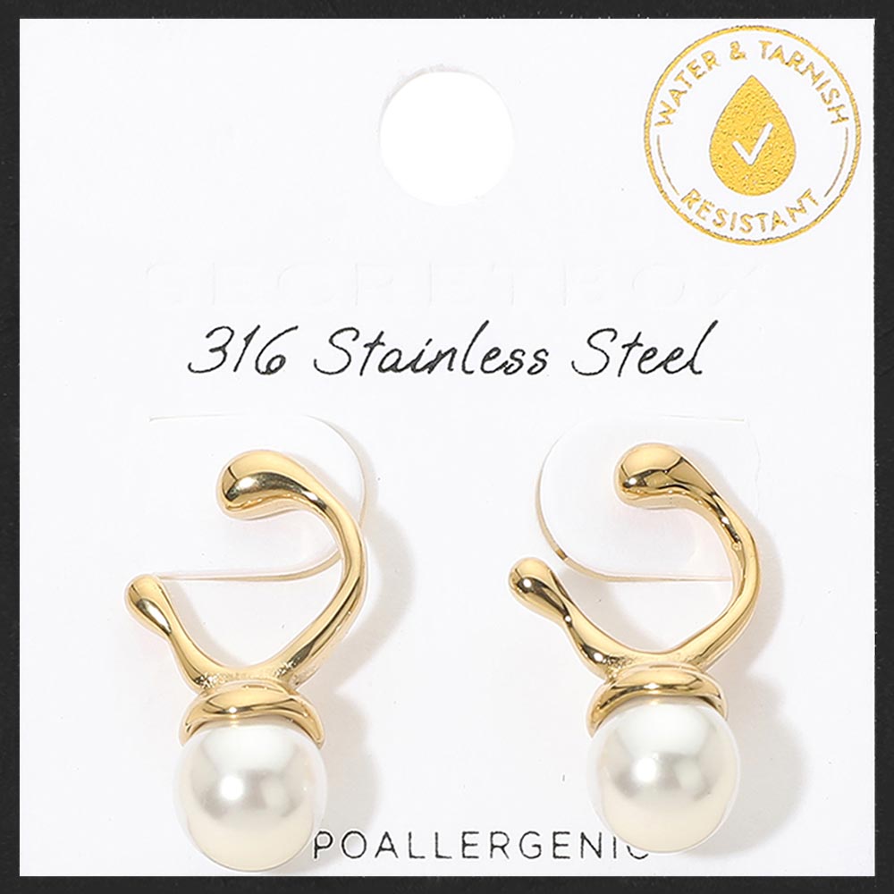 SECRET BOX_Stainless Steel Pearl Drop Earrings