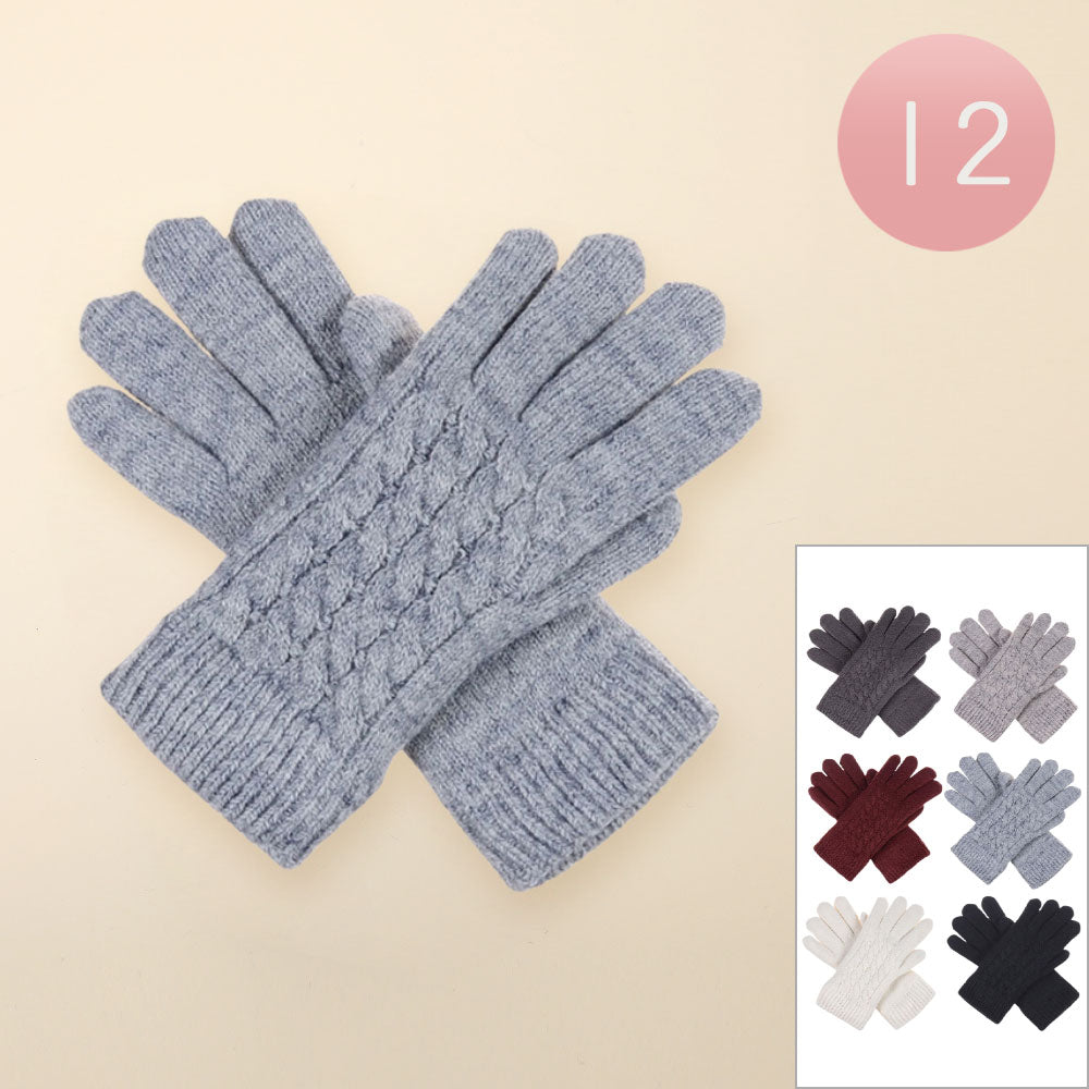 Faux Fur Lining Classic Cable Knit Gloves