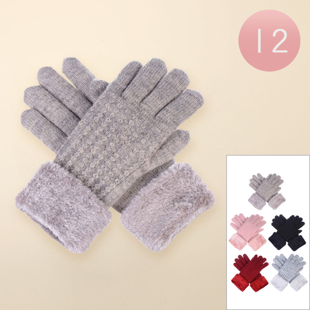 Faux Fur Classic Cable Knitted Gloves