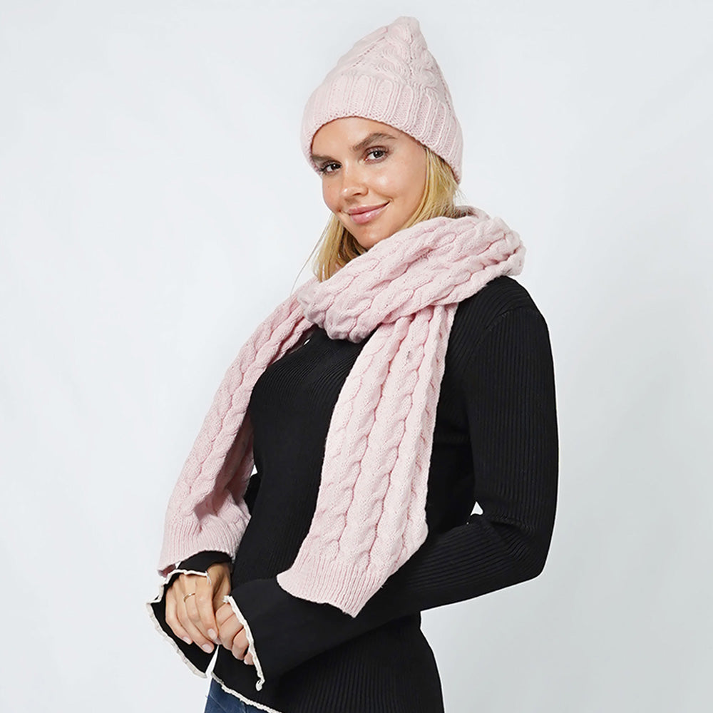 Cable Knit Hat in Pink