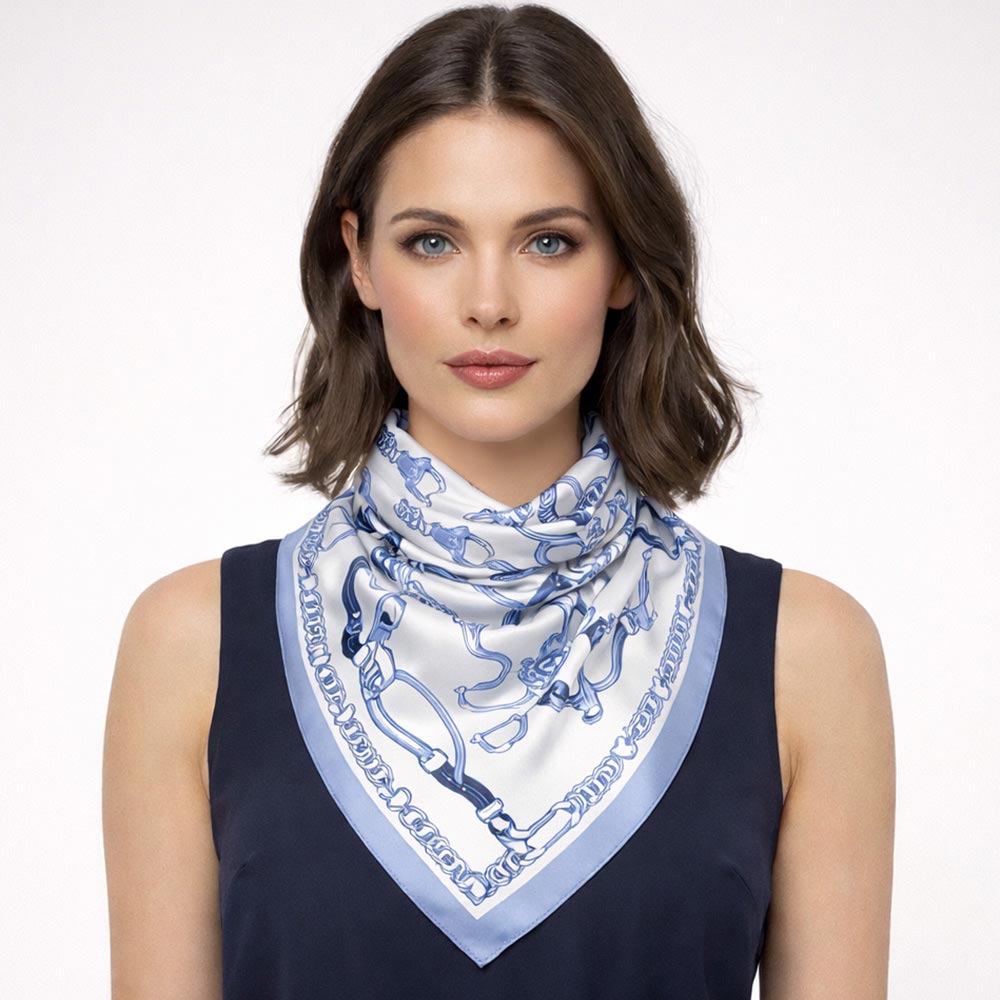 Classic Equestrian Harness Print Square Bandana Scarf