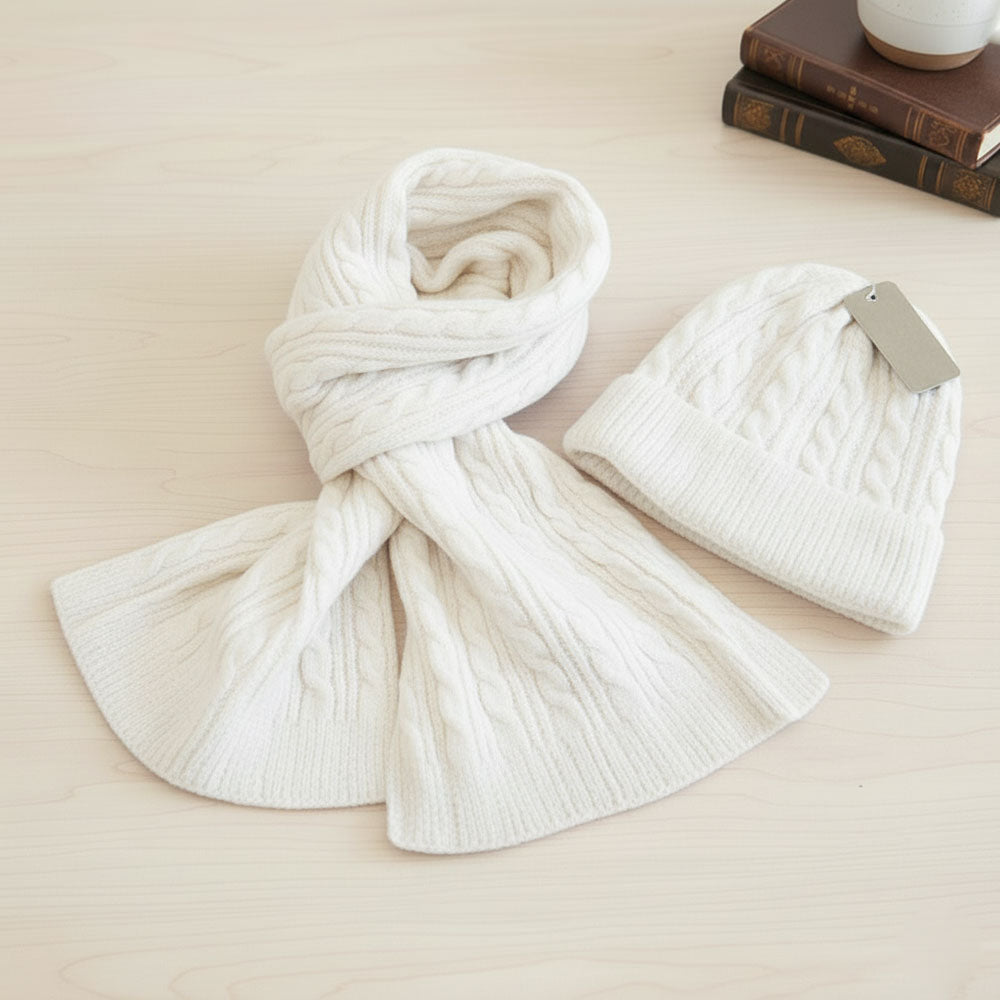 Cable Knit Winter Scarf in White