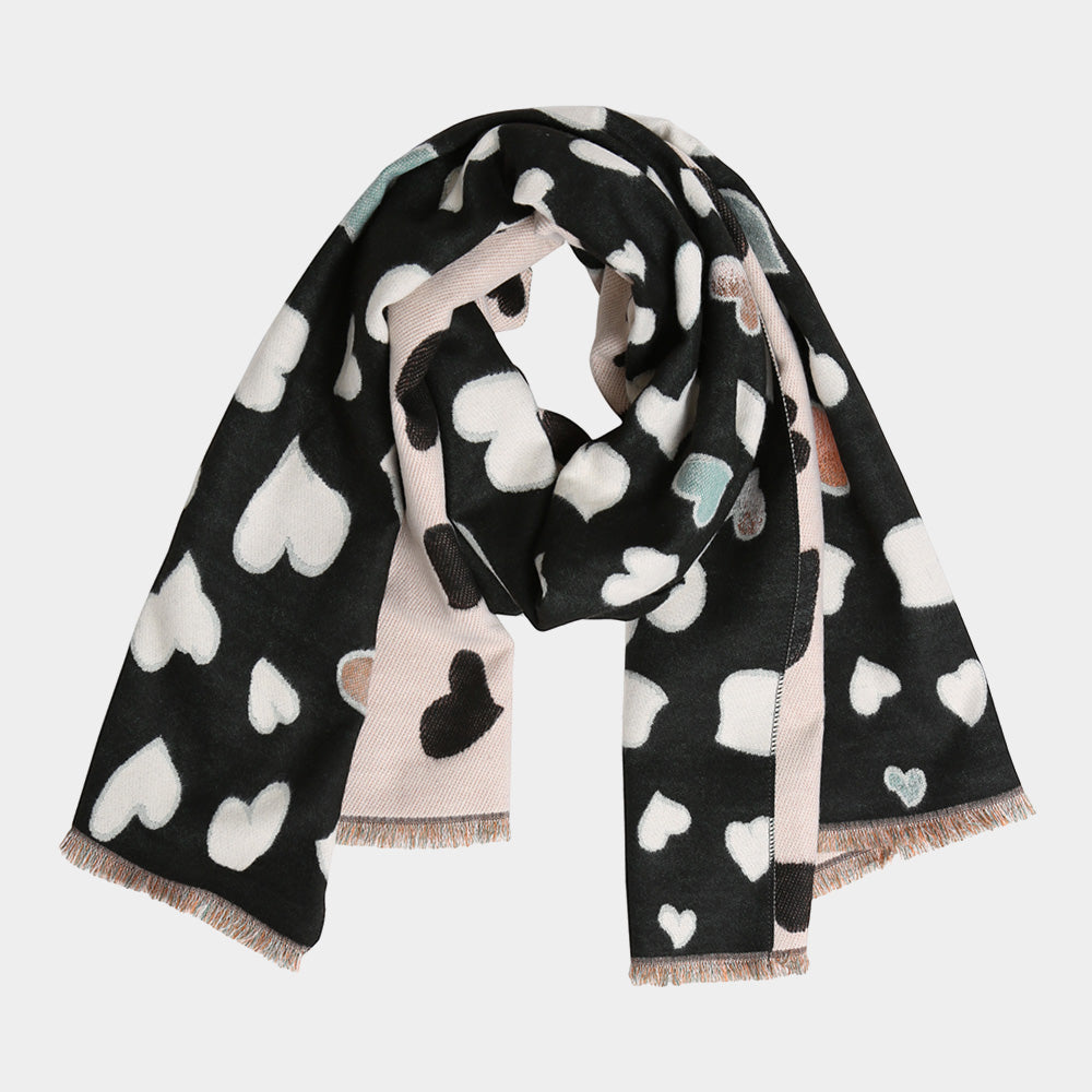 Heart Pattern Fringe Oblong Scarf