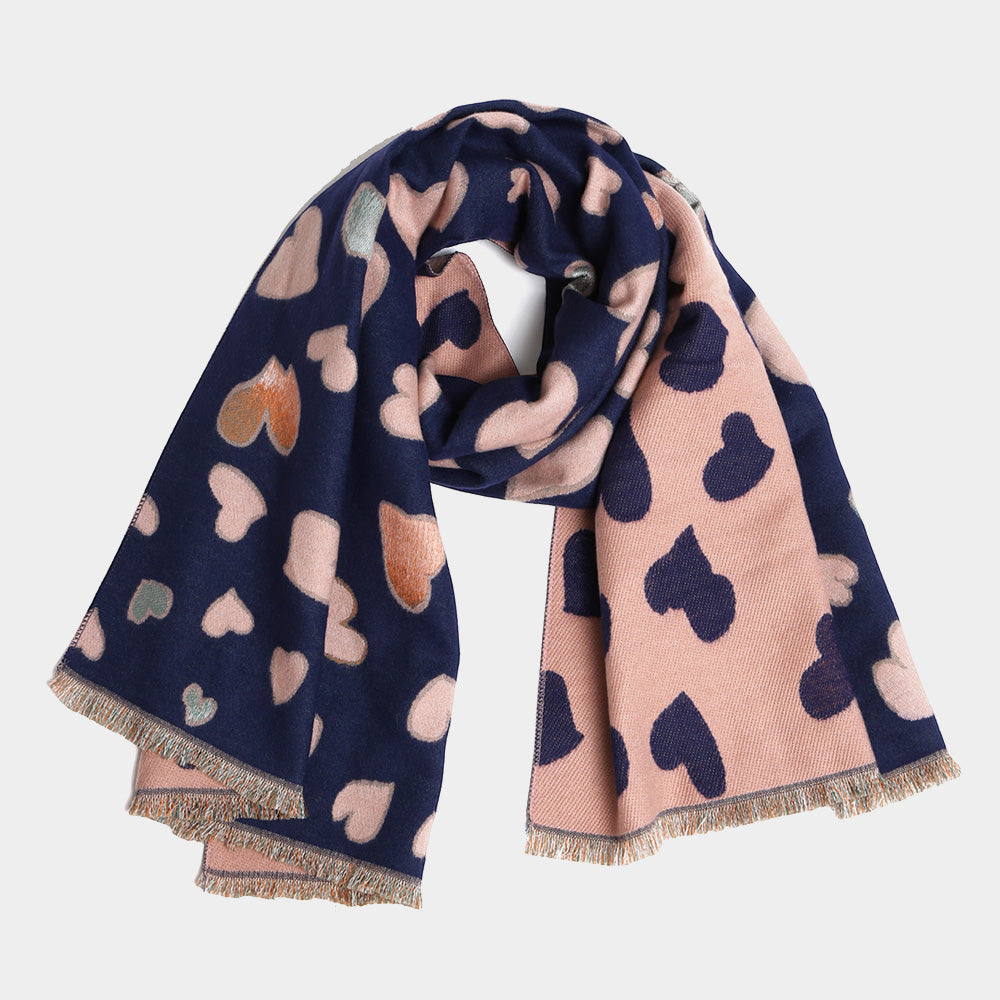 Heart Pattern Fringe Oblong Scarf