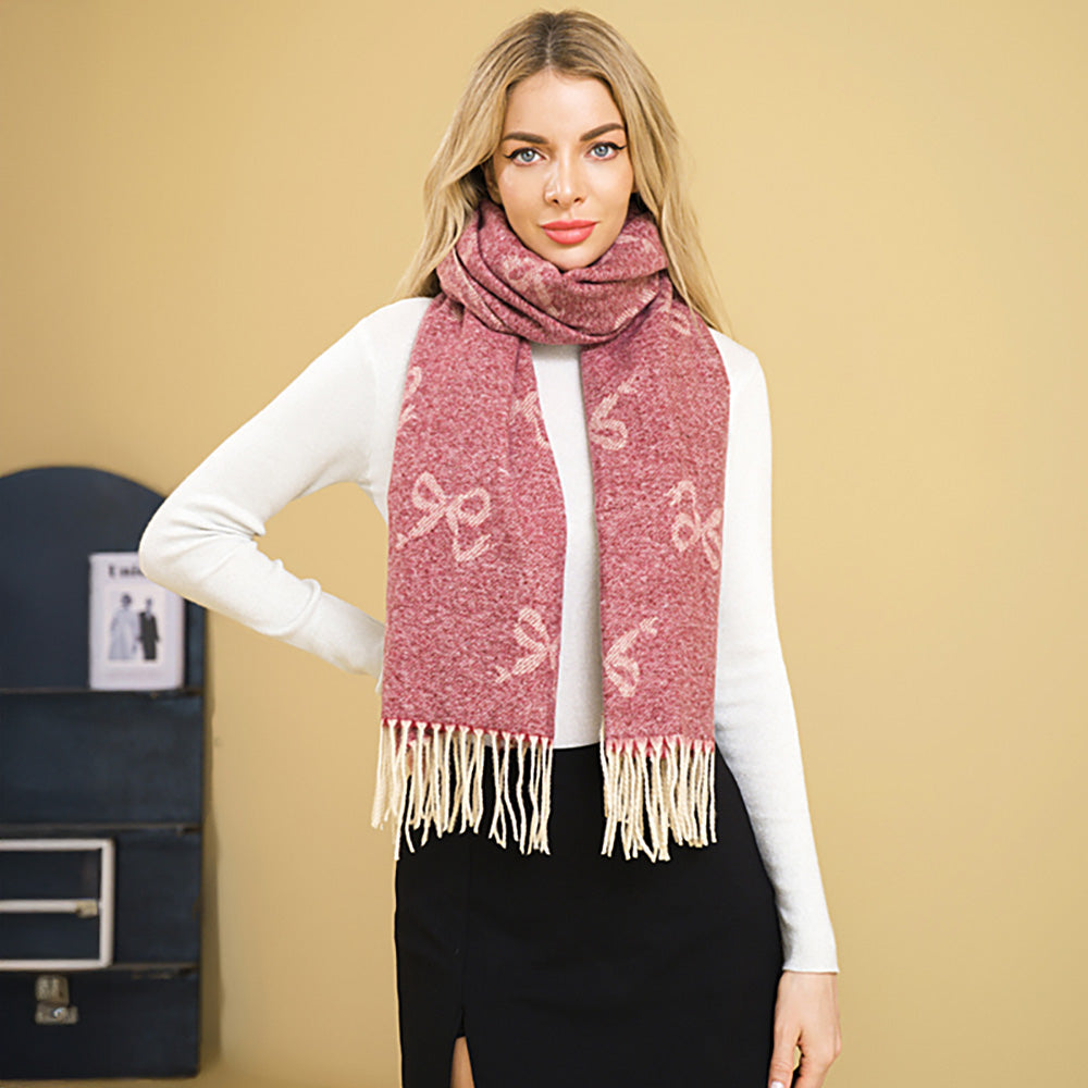 Bow Pattern Fringe Winter Scarf Style