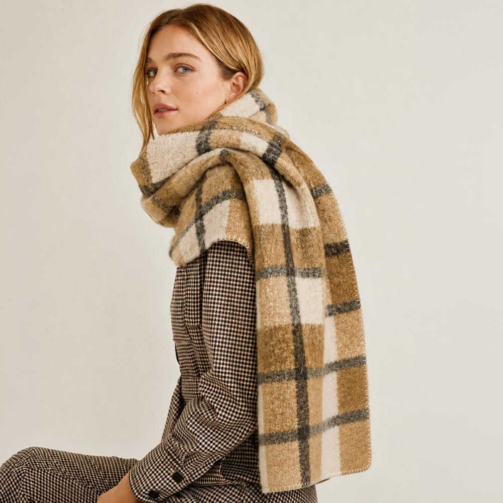 Oversized Plaid Sherpa Winter Scarf