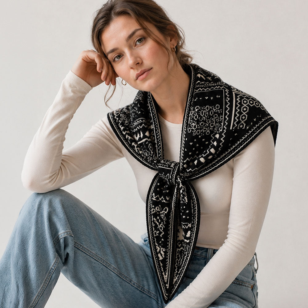 Bandana Pattern Knitted Triangle Scarf Wrap