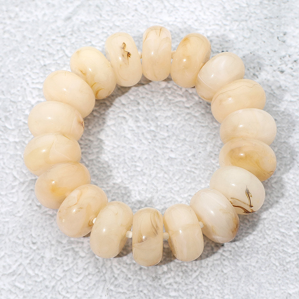 Chunky Marbled Rounded Pebble Beaded Stretch Bracelet in Gold & Neutral